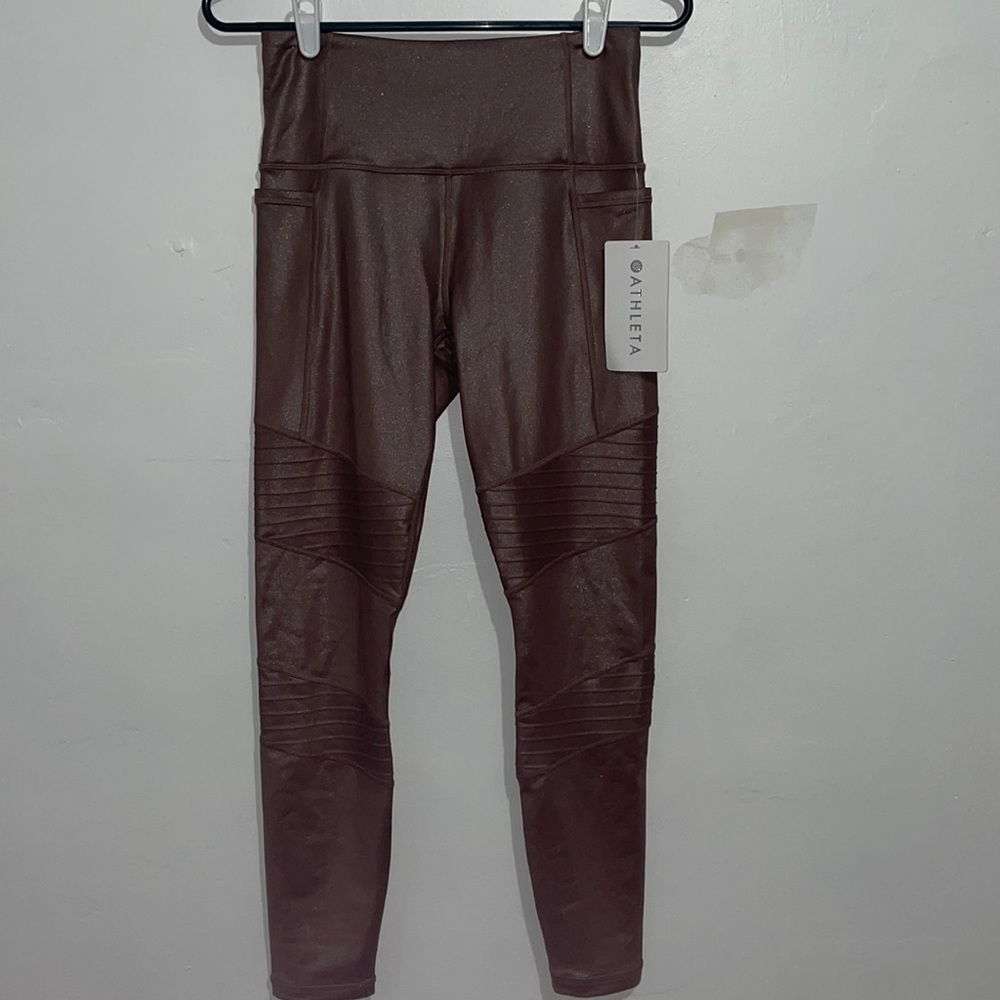 NWT Size S Athleta Leggings Metallic Maroon Purple